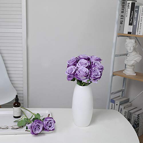 Nubry Artificial Silk Rose Flower Bouquet Lifelike Fake Rose for Wedding Home Party Decoration Event Gift 10pcs (Light Purple) - color: Gradient Light Purple