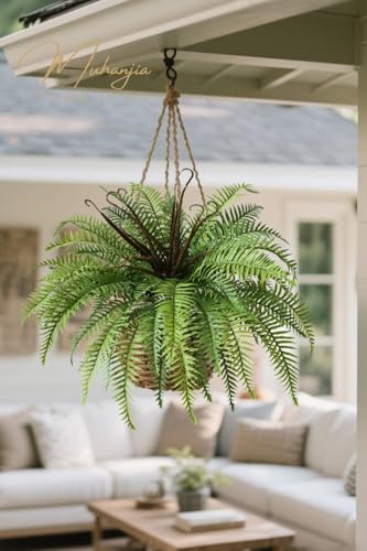 Muhanjia Polyester Artificial Boston Fern Bush,Set of 4,Fake Fern Hanging Plants UV Resistant that Look Real for Outdoors and Home Decor. (39" 4Pcs-Green) - color: Green