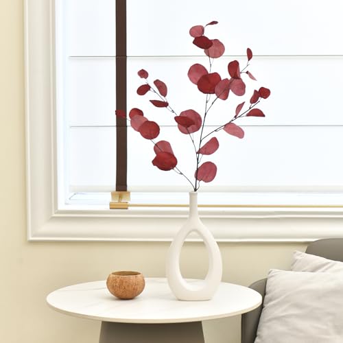 3 PCS Artificial Eucalyptus Stems Long 33" Fake Eucalyptus Leaves Branches for Vase Home Wedding Party Decorations, Red - color: Red*3