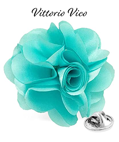 Premium Men's Formal Solid Color Flower Lapel Pin - Boutonniere for Men, Brooch Pin - color: Aqua