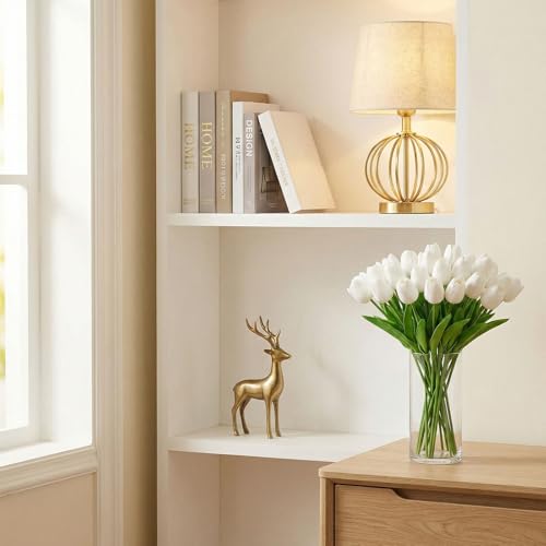 20pcs White Tulips Artificial Flowers Flores Artificiales para Decoracion,Real Touch Fake Tulips for Mother's Day Thanksgiving Easter and Christmas Decorations Wedding Office Home Decor