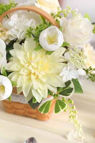 Artificial Flowers, Faux Silk Fake Flowers for DIY Wedding Bridal Bouquets, Wedding Cake Flowers for Table Centerpieces Baby Shower Birthday Party Home Decorations(Champagne White) - color: Champagne White