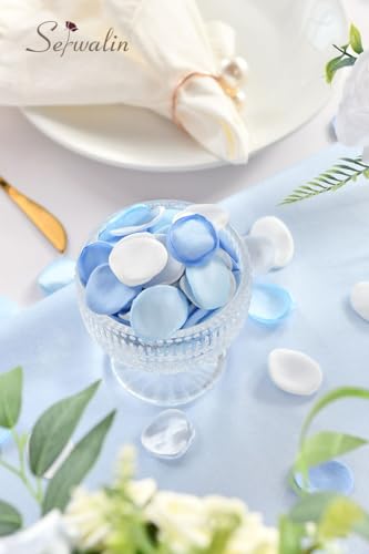 Serwalin 300Pcs Silk Rose Petals Flower Petals for Christmas Weddings Proposal Blue and White Petals Flower Girl Petals Aisle Flower Girl Basket Runner Bridal Shower Table Decor (3 Color Mixes) - color: Blue White, size: 300pcs