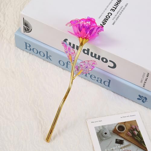 20PCS Artificial Colorful Flowers Galaxy Rose Crystal Flower Glass Rose Gifts for Wedding, Mother' s Day Memorable Days, Pink - color: Pink