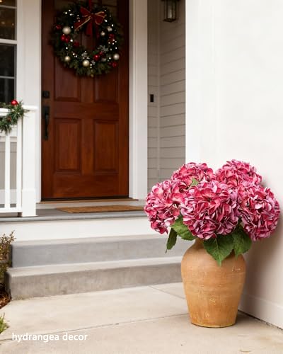 5pcs Magenta Hydrangea Artificial Flowers Real Touch Latex Large Fake Hydrangeas 21in Lifelike Full Dried Faux Hydrangeas Flowers for Home Decor Wedding Party Arrangements - color: Magenta, size: 5Pcs