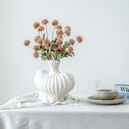 Laelfe Artificial Kiku Flower - 5 Pcs Fake Pompon Mums Silk Small Chrysanthemum Faux Ball Fall Flower Stem Decor for Autumn Wedding Filler DIY Bouquet Centerpieces Arrangements Shower (Coffee) - color: Coffee