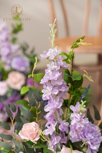 TINGE TIME Free-Standing Artificial Flower Set of 2, Table Centerpiece with Rubber Pad, Silk Fake Flower for Wedding Centerpiece Archway Aisle Welcome Entrance (Violet & Misty Rose) - color: Violet & Mistyrose