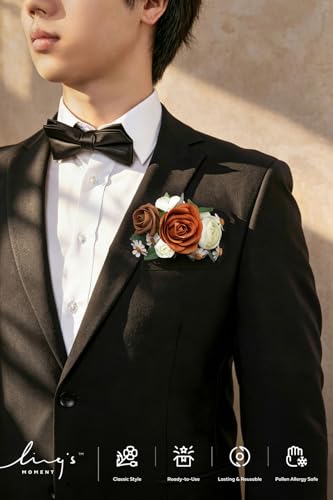 Ling's moment Pocket Boutonniere Single, Boutonniere for Men Groom for Wedding, Prom, Homecoming, Anniversary, Graduation, etc.Sand Dune Brown - color: Brn-sand Dune & Brown, size: 6" W x 5" H