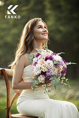 FANKO Artificial Flowers for DIY Bouquet, Purple Mauve Faux Rose, Ivory Peach Fake Flower Rose Dahlia Daisy for Vase, Floral Arrangement, Centerpieces, Wedding, Home Decor, Party Decoration - color: Lilac & Purple
