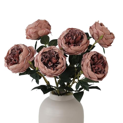 mizii 6Pcs Burnt Pink Artificial Roses Flowers Fake Silk Roses Flower with Long Stem for Wedding Decorations Table Centerpieces Flower Arrangement Home Decor (Burnt Pink) - color: Burnt Pink