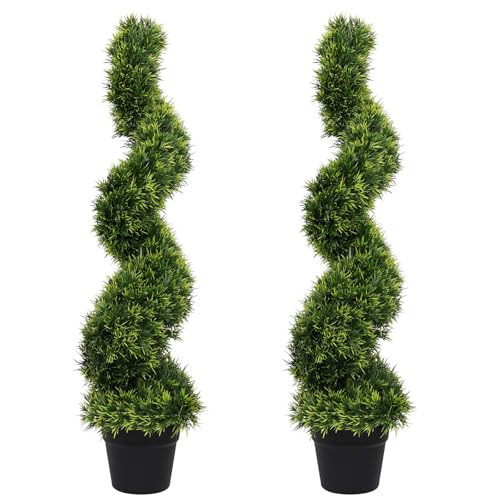 3ft Spiral Topiary Trees Artificial Outdoor Set of 2 - UV Resistant Faux Plants for Outside Planters, 36" Fake Twisted Tree for Front Porch Decor - color: Pine Needle, size: 3FT