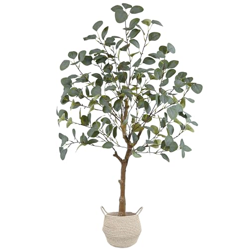 Warmplants Artificial Eucalyptus Tree, 4ft Tall Green Silk Leaves Perfect Faux Plant with Basket, Mordern Fake Eucalyptus Trees for Indoor Outdoor Home Office Livingroom Floor Décor - size: 4ft