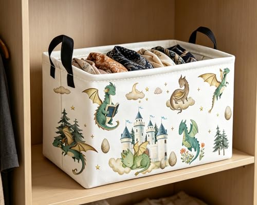 Essme Rectangular Kids Baskets,Dinosaur Storage Box,Cute Basket for Kids with Handles for Room Decor, Book Bins,Shelf Basket.（Castle Dinosaurs - color: Castle Dinosaurs