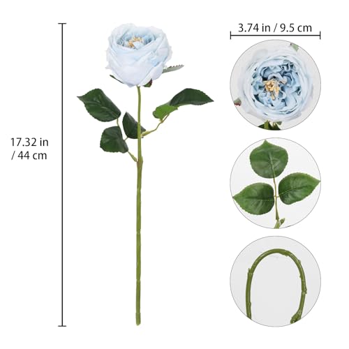 IPOPU Blue Roses Artificial Flowers 5PCS Real Touch Peonies Faux Austin Roses with Stems for Wedding Bouquet Party Home Decor (Blue) - color: Blue