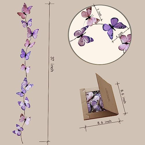Artificial Butterfly Garland, Fake Butterfly Decorative Vines, DIY 3D Unique Butterfly Hanging Decor for Home Wall Easter Spring Flowers Party Wedding Arch Shopping (Light Purple) - color: Light Purple