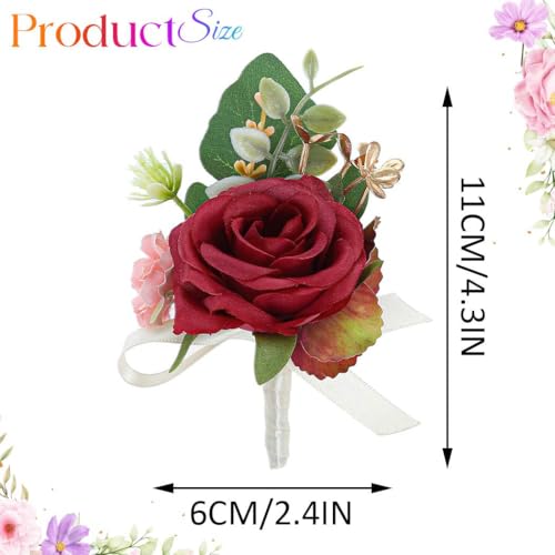 Burgundy Rose Groom Boutonniere for Men Prom Wedding (Burgundy) - color: Red