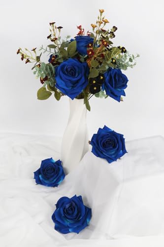 Blue Artificial Roses 16pcs Velvet Royal Blue Roses Silk Flowers 3.94" Fake Blue Roses Artificial Flowers for Wedding Flowers for Centerpieces Home Party Decor (Royal Blue) - color: 3.94" Royal Blue