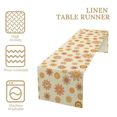 Retro Mid Century Hippie Table Runner Vintage Groovy Abstract Florals 1960s 1970s Boho Dinner Runner for Country Farmhouse Home Kitchen Birthday Party Holiday 36X13inch - color: Bohoflower-10, size: L36"x W13"