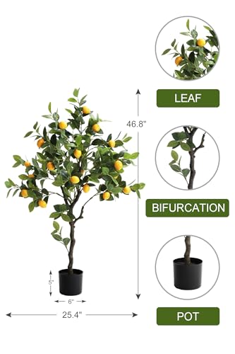 4ft Artificial Lemon Tree with Fake Lemons Floor Plants Artificial for Decor Realistic to Indoor Home Office Fauxe Lemon Tree, Yellow