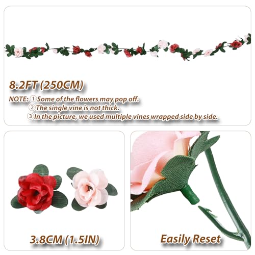 Miracliy 8Pcs 66FT Red Flower Garland, Orange Artificial Rose Floral Vines Fake Hanging Spring Flower Garland for Wall Backdrop Wedding Arch Tea Party Door Mantle Decoration - color: Orange-8pcs