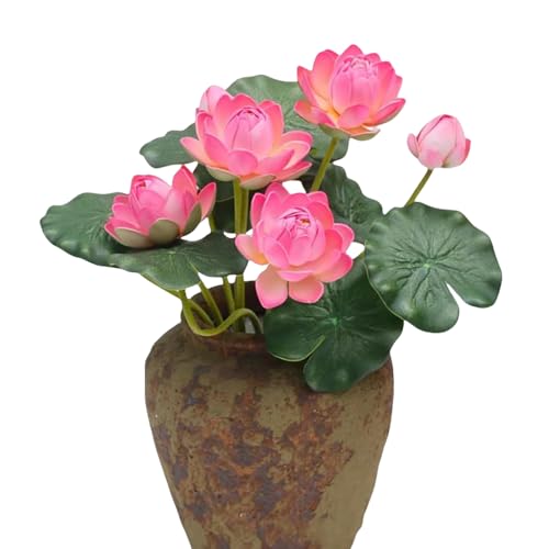 2Pcs Artificial Lotus Flower Decor, 12.5inch 7 Head Water Lilies, Outdoor Pond Plants, Silk Artificial Flower Lotus, Household Living Room and Dining Table Decoration (Pink) - color: Pink