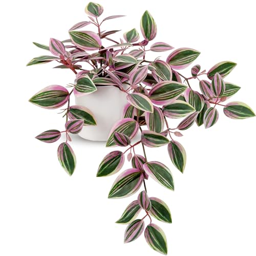 GnFlus Fake Hanging Plants in Ceramic Pot, 20 Inch Artificial Pink Ivy Leaves Plant Faux Greenery Vine Plants for Home Bedroom Office Table Shef Desk Indoor Outdoor Decor Pink - color: Pink-ceramic Pot