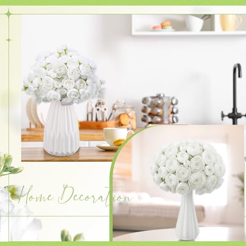 Giegxin 48 Pcs Ranunculus Artificial Flower,Real to Lifelike Peonies Artificial Flower Silk Faux DIY Bouquet for Wedding Bridal Shower Valentine Centerpieces Arrangements Home Decorations(White) - color: White