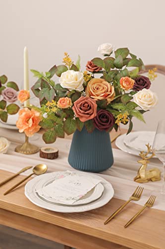 YYHUAWU Artificial Flowers Combo Set Fake Flower Leaf Box with Stems for DIY Wedding Bouquets Centerpieces Flower Arrangements Decorations Baby Shower Party Home Decorations (Terracotta White) - color: Burgundy White