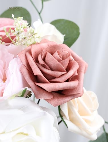 25pcs Artificial Flower，Real Looking Foam Roses w/Stem for DIY Wedding Bouquets Centerpieces Bridal Shower Party Decor-Shades of Burgundy - color: Shades of Burgundy