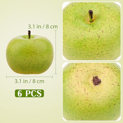 Gresorth 6pcs Lifelike Artificial Green Apple Faux Fake Apples Fruit Home House Kitchen Cabinet Decoration - color: Green Apple