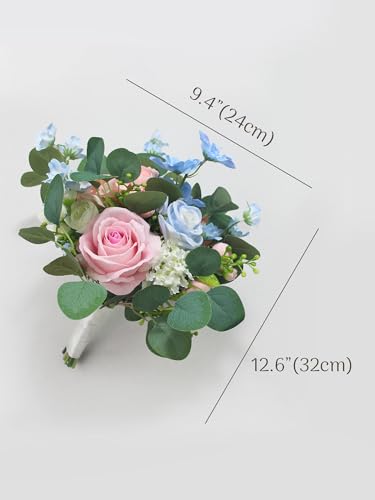 Rinlong Pink Blue Bridesmaid Bouquet for Wedding, Prom, Homecoming | Silk Bridal Bouquet, Destination Friendly - color: 17-white Pink & Blue