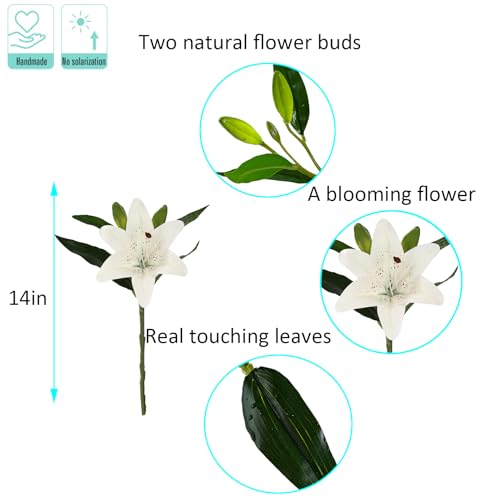 Kimura's Cabin 6Pcs Tiger Lily Artificial Flowers Real Touch Fake Lilies with Stems Faux Lilies Bouquet for Wedding Floral Arrangements Easter Home Table Centerpiece Office Decor(White) - color: White