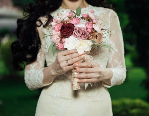 IPOPU Artificial Ranunculus 2 Bouquets Silk Flowers with Stems 12PCS Faux Ranunculus Mini Fake Flowers for Wedding Bouquet Bridal Shower Decorations Floral Filler Flowers Centerpieces (Dusty Rose) - color: Dusty Rose