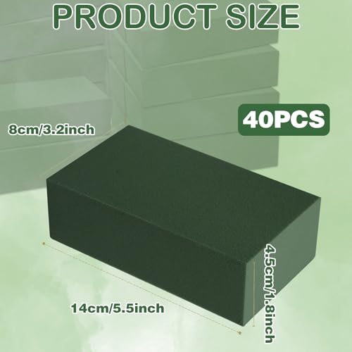 40Pcs Floral Foam Blocks, Floral Foamused for Plant Foam and Flower Green Floral Foam Blocks for Dried and Fresh Flowers Florist Foam Dry Foam for Artificial Flowers Supplies 5.5 X 3.2 X 1.8 in