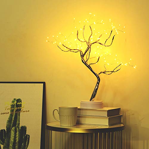 20" Bonsai Fairy Spirit Tree Light with 108 LED, DIY Artificial Tree Lamp, Battery/USB Operated, Aesthetic Lamps for Living Room Bedroom Christmas Party Home Gifts Room Decor (Warm White) - color: Warm White, size: 108LED without Remote