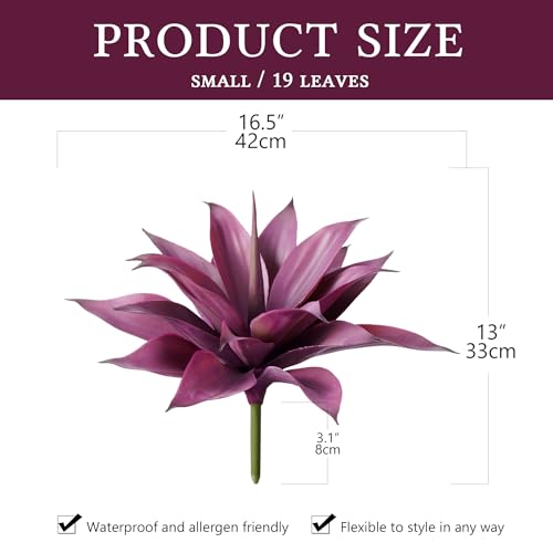 Artificial Agave 16.5In Faux Agave Fake Greenery Outdoor Artificial Plant Fake Plant for Indoor Home Decoration Plastic Plant Outdoor Decor Front Porch Decor Simulation Plants 2Pack(Purple) - color: 15"purple