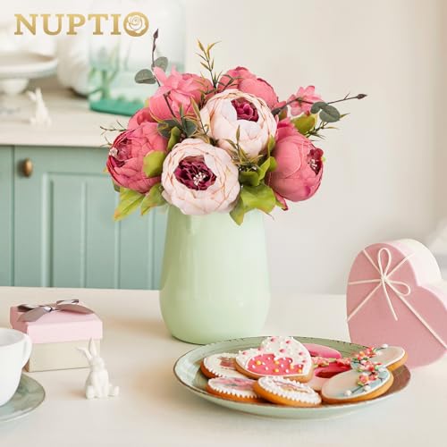 NUPTIO Flower Balls Flowers for Centerpieces: 2 Pcs 9.4 inch Diam Dark Pink Artificial Peony Fake Flower Ball Arrangement Bouquet Wedding Centerpieces for Tables Wedding Centerpiece Decorations - color: Dark Pink