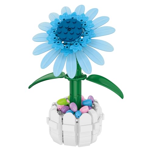 Brickcraft Bricktanicals Blue Sunflower in Picket Fence Pot Brick Building Set, 213 Piece Botanical Flower Model, Ages 8 Plus, Collectible Easter Display Set, Spring Gift for Kids and Adults - style: Blue Sunflower Spring