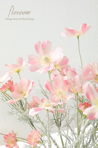 Floroom 5 Pcs Artificial Flowers Blush Fake Cosmos Faux Silk Flower for Indoor Home Decor, Party Arrangements, Wedding Bouquets, Floral Table Centerpieces, and Decorations - color: Blush