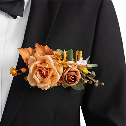 Ling's moment Pocket Boutonniere Single, Boutonniere for Men Groom for Wedding, Prom, Homecoming, Anniversary, Graduation, etc.Terracotta Orange - color: Or-terracotta & Orange, size: 6" W x 5" H