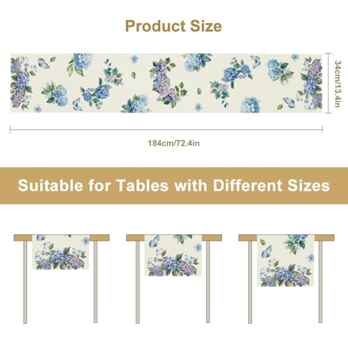 Blue Floral Table Runner, Spring Summer Watercolor Hydrangea Flower Butterfly Country Farmhouse Coffee Table Center Decor for Home Kitchen Dining Patio Holiday Party Table Decorations 13x36 inches - color: Tr-flower01, size: 13x36" Table Runner