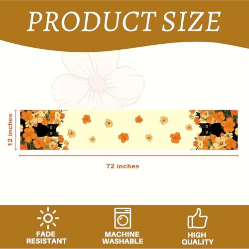 Black Cat Spring Table Runners Floral Spring Table Runner for Home Cat Decorations for Home Office Kitchen Farmhouse Apartment Living Room 13 x 72 Inch - color: Black Cat 07