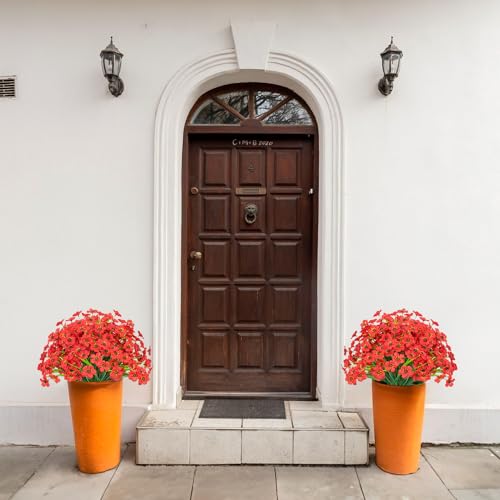 21 Bundles Outdoor Artificial Flowers UV Resistant Fake Silk Flowers No Fade Faux Plastic Plants Garden Porch Window Box Decoration(Red) - color: Red
