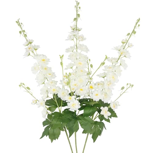 3 Pcs Delphinium Artificial Flowers 40" Long Stem Silk Larkspur Flowers Bulk White Faux Delphinium Stems for Tall Floor Vase Wedding Floral Arrangement Centerpieces Outdoor Home Decor Indoor - color: White