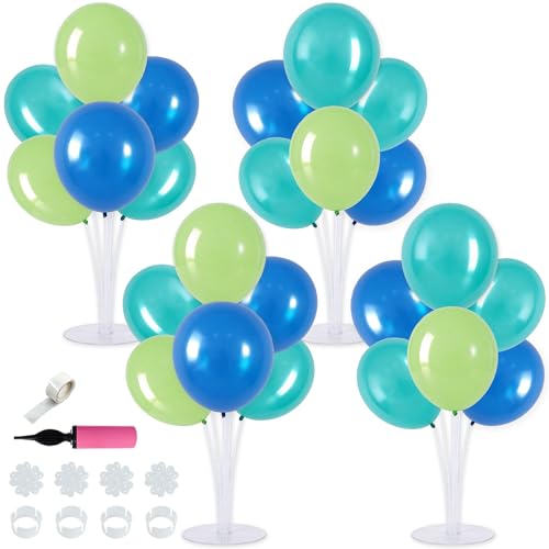 TONIFUL 4 Set Blue Cyan Green Balloon Centerpieces for Table,Balloon Stand Kit for Party Decor,Birthday Decorations,Sport Theme Party,Graduation Decorations Ocean Shark Sea Beach - color: Blue Cyan
