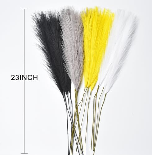 LSKYTOP Yellow Pampas Grass Decor,23Inch 16pcs Faux Pampas Grass Bouquets Artificial Pampas Fake Pampas Flower for Home Living Room Bedroom Vase Decor - color: Yellow 16pcs