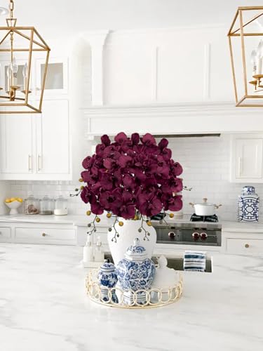 6PCS 32" Artificial Orchid Stems Purple Butterfly Orchid Faux Phalaenopsis Flowers for Home Wedding Centerpieces Office Table Decorations Real Touch Silk Orchids for DIY Floral Arrangements - color: Purple