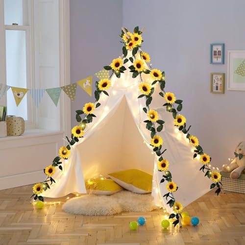Beferr Sunflower Garlands Decor-2 Pack 7.5ft/Pcs Artificial Sunflower Vines Silk Hanging Flowers with Green Leaves for Wedding Birthday Party Home Wall Decorations