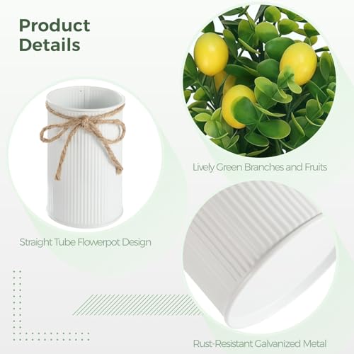 8 Pcs 11.02 Inch Faux Lemon Potted Plants, Realistic Artificial Lemon Trees in Metal Pots for Table Centerpieces, Kitchen Decor & Farmhouse Style, Indoor/Outdoor Use