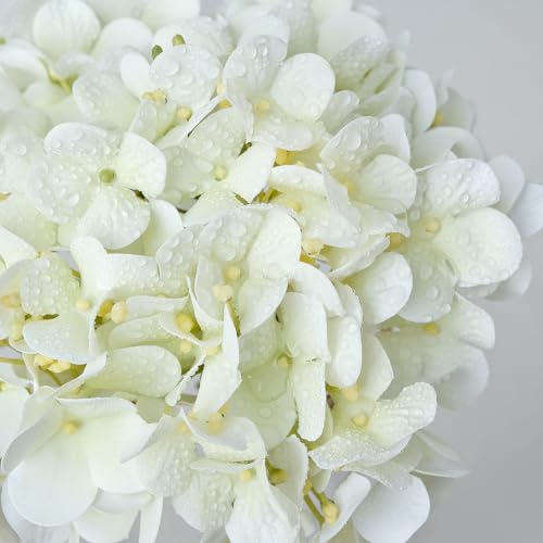 ZYTUYO 4PCS White Artificial Flowers Hydrangea 20" Real Touch Latex Faux Hydrangeas Silk Flowers with Green Leaves Stems for Short or Tall Vase Table Party Center Fake Bouquet Decor - color: White
